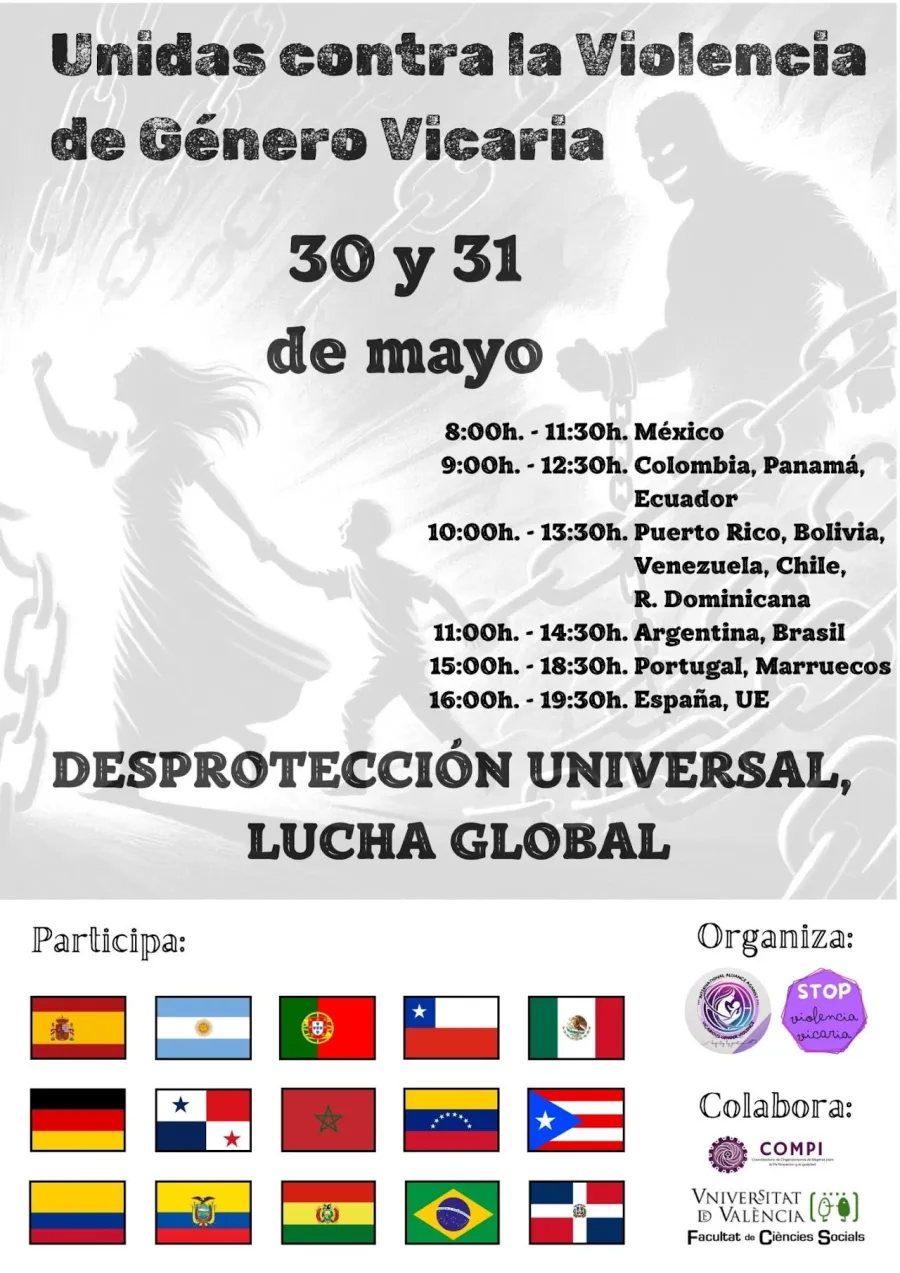 Cartel del congreso internacional «Unidas contra la Violencia de Género Vicaria: desprotección universal, lucha global»