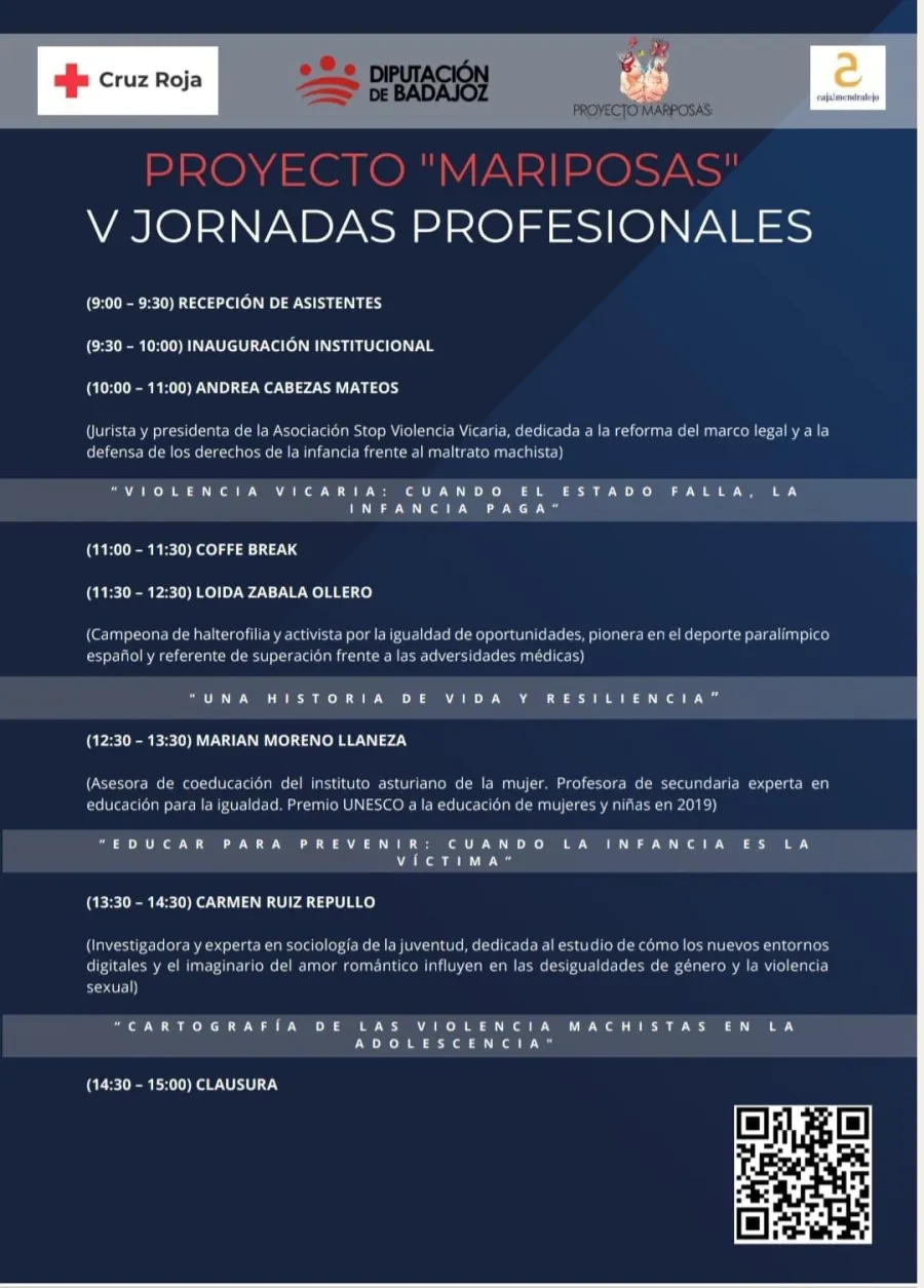 Cartel de las V Jornadas Profesionales del Proyecto Mariposas de Cruz Roja y la Diputación de Badajoz