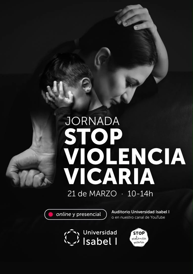 Cartel de la Jornada Stop Violencia Vicaria celebrada en el Auditorio de la Universidad Isabel I