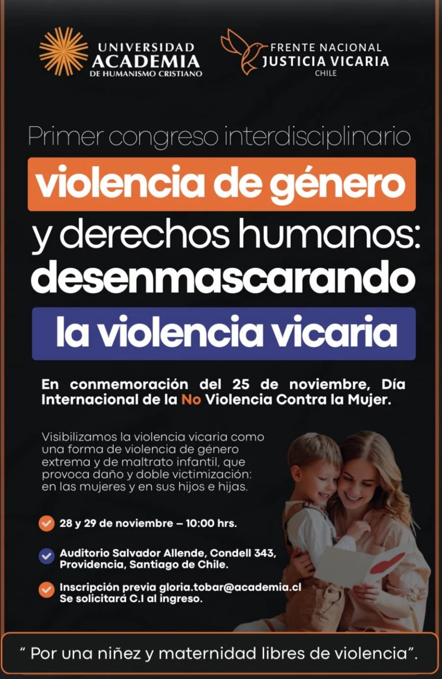Cartel del primer congreso interdisciplinario «Violencia de género y derechos humanos: desenmascarando la violencia vicaria», celebrado en Santiago de Chile